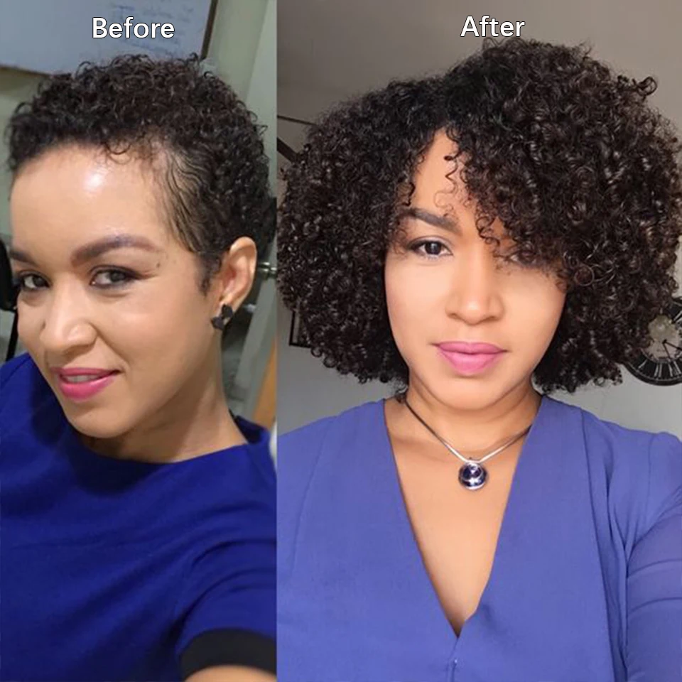 Joedir Short Brown Human Hair Wigs Bob Pixie Cut Afro Kinky Brazilian Hair for Black Women Machine Part Side With Bang Cheap Wig