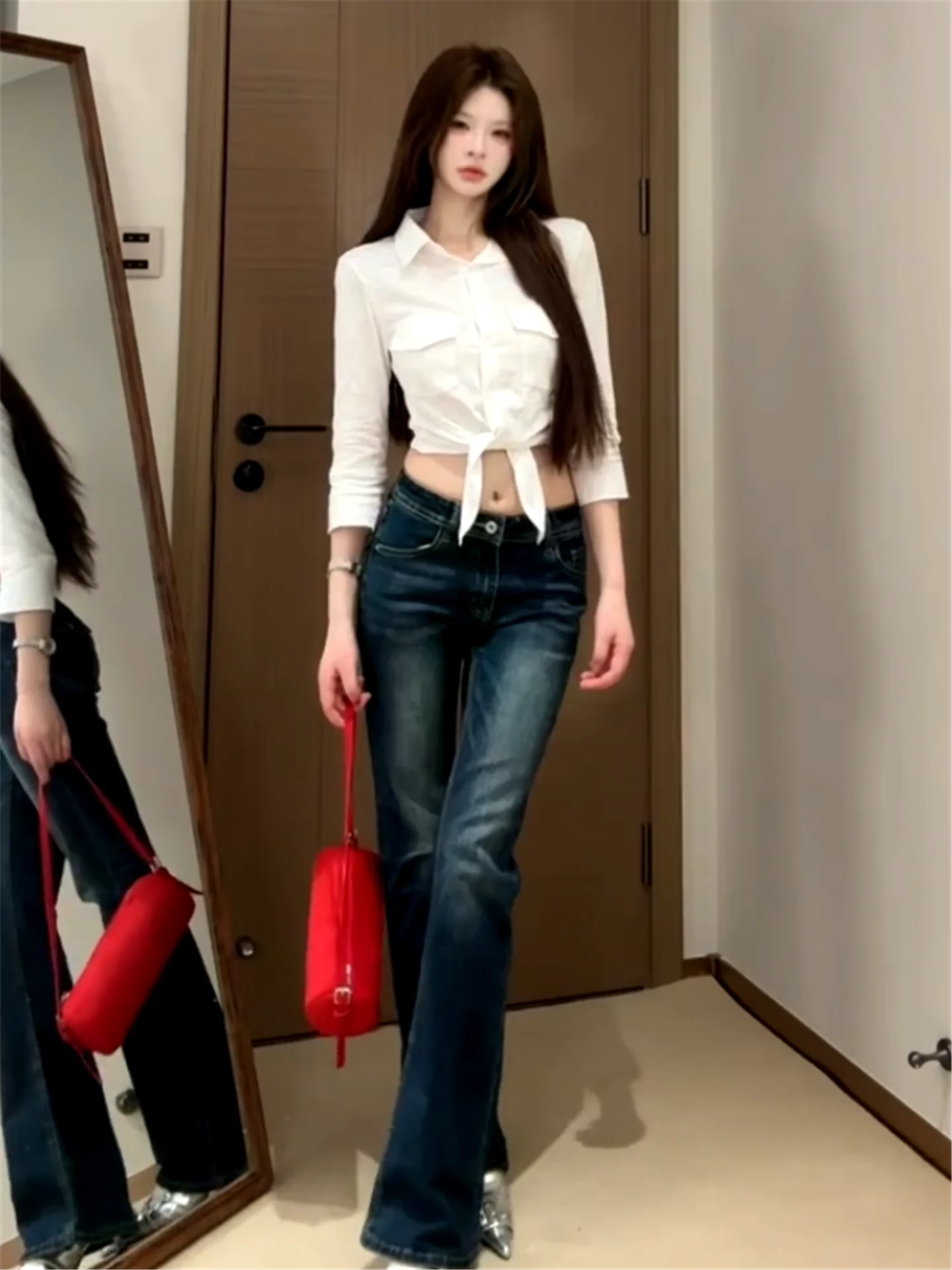 

American Vintage Low Waist Bell Bottom Jeans Women's Spring Summer Slimming Long Tall Extended Length Hot Girl Floor Length P...