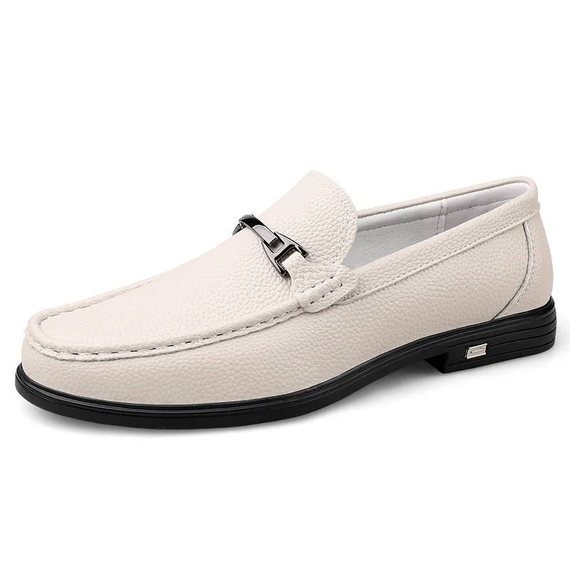 Men Metal Buckle Slip‑on Loafers Split Leather Business Casual Driving Shoes Soft Flat Dress Loafers for Daily Office footwear