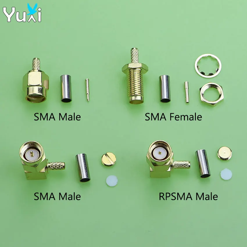 YuXi 1-3Sets SMA Male Plug RPSMA Female Jack RF Coax Coaxial Connector Crimp Right Angle For LMR100 RG174 RG316 Cable Adapter