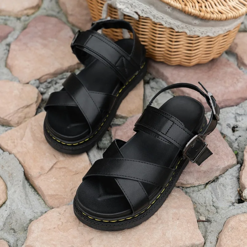 2024 New Low Heel Flat with Modern Sandals Buckle Strap Sewing Women\'s Shoes on Sale Fashion Solid Concise Women\'s Sandals