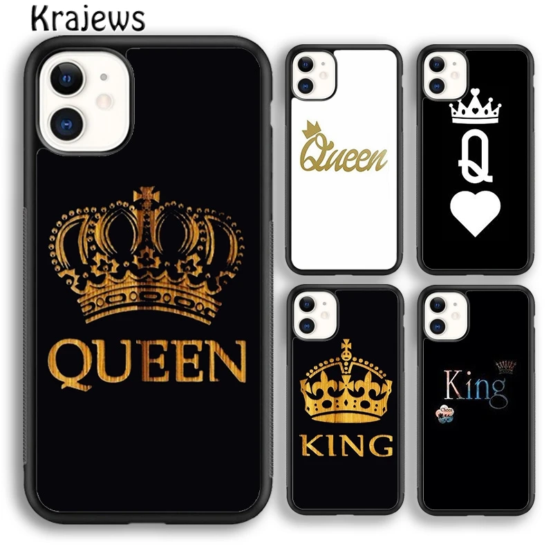 

Чехол для телефона Krajews KING Queen Crown Letter для iPhone 16 15 14 plus XS XR 11 12 mini pro max coque Shell Fundas