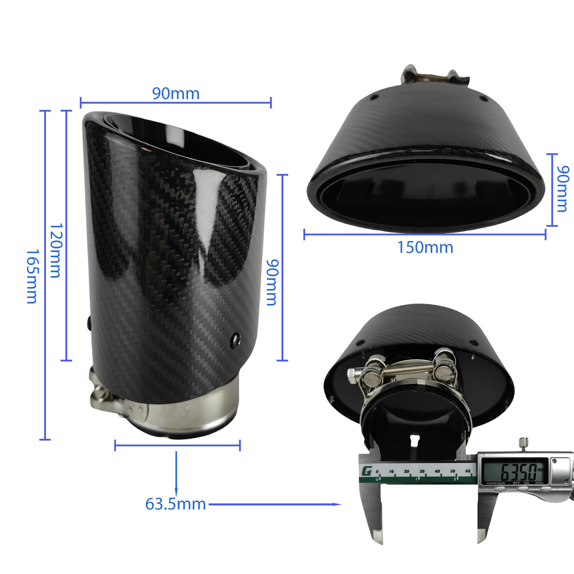 1 stks Universele Glanzende Koolstofvezel Auto Uitlaten Tip Uitlaatpijp Nozzle Decoratie Helder Zwart Ovale Breedte 105/115/130/150