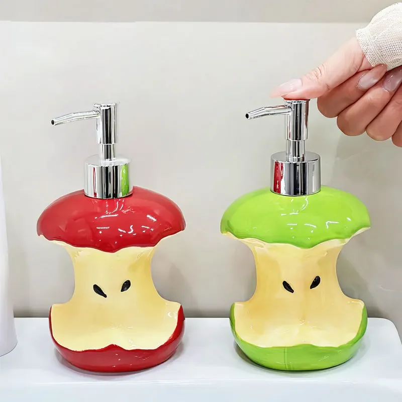 

350ml Soap Dispenser Creative Apple Core lotion Bottle Household Hand Wash Liquid Shower Gel Split Bottle Press Ceramic Bottle
