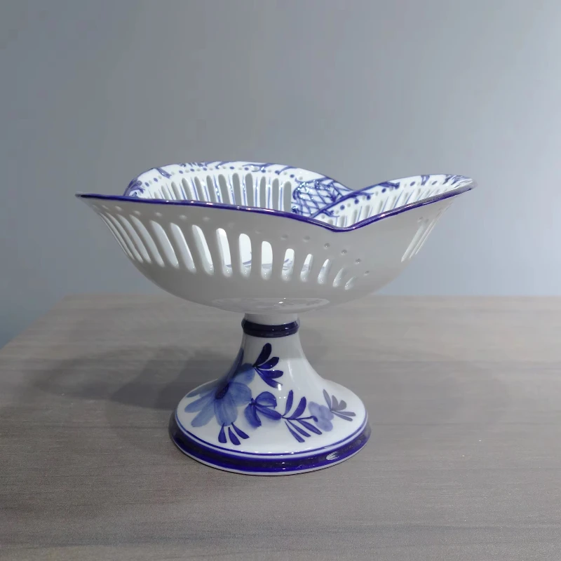 

Berry Basket Colander Decorative Fruit Bowl Ceramic Blue and White Kitchen Bowl