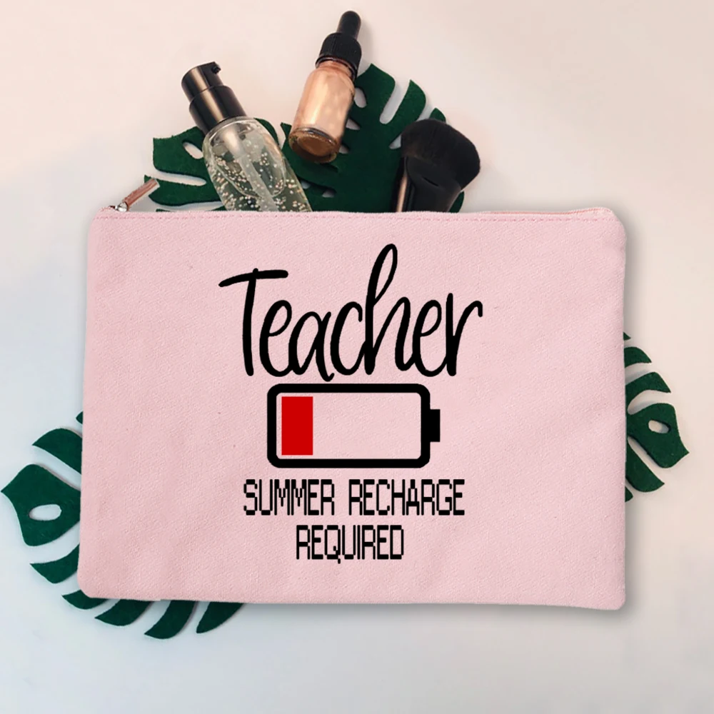 Teacher Mode Off  Back To School Teacher Gift Women Makeup BagCanvas Cosmetic Cases Bag Makeup Pouch Lipstick Storage Organizer