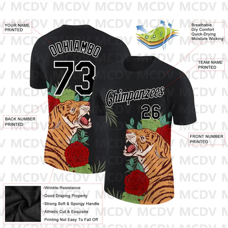 Custom Black White 3D Pattern Design Tiger Performance T-Shirt Women's For Men's Tops