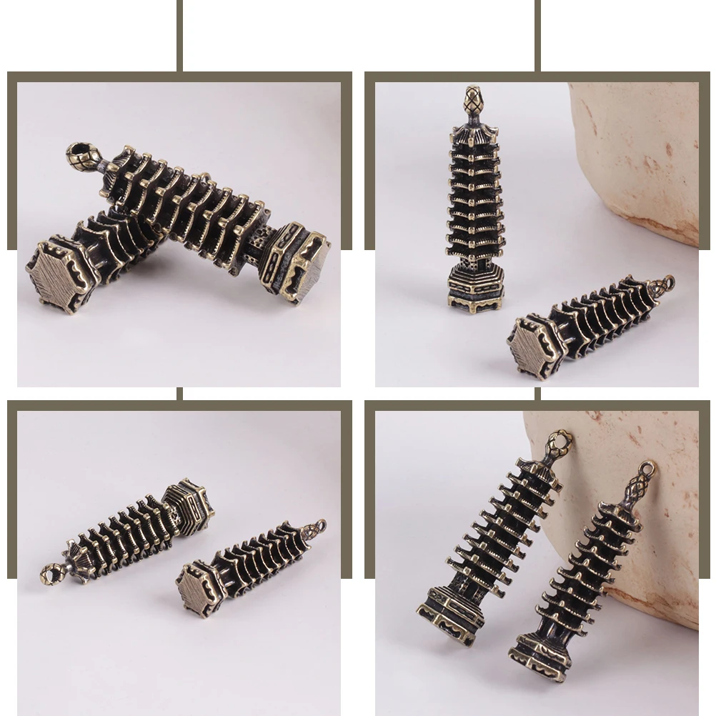 パゴダキーホルダータワーチャームミニチュア真鍮装飾オーナメントキーリングクラフトジュエリー製作DIYプロジェクト実用的