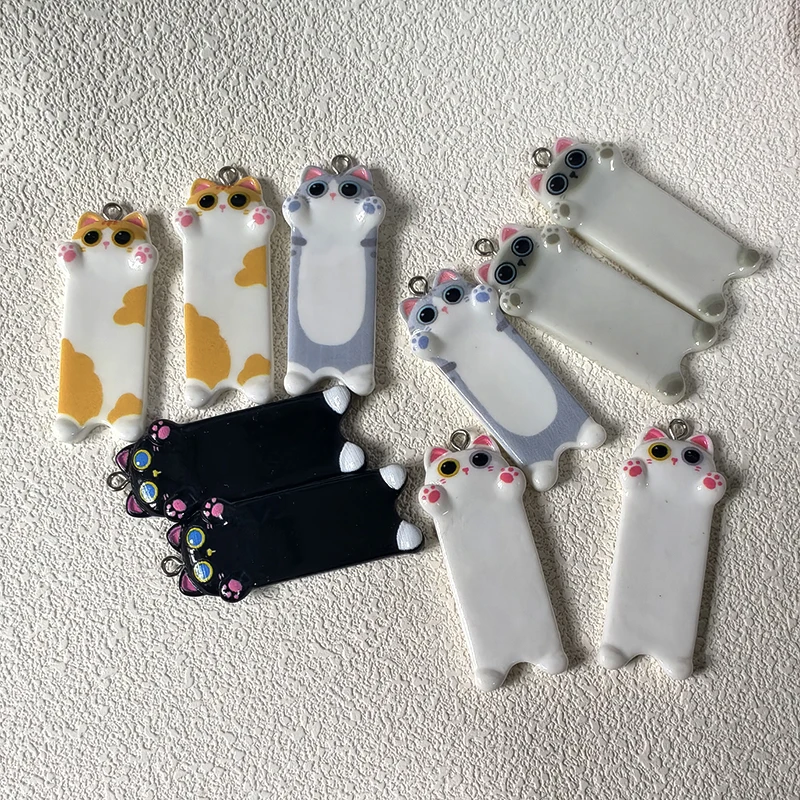 10Pcs Cute Long Cat Pendant for DIY Jewellery Making