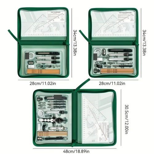 Imagen 2 del producto Juego de herramientas de dibujo avanzado, acero inoxidable, herramientas de precisión, CAD, medición multifuncional, adecuado para ingenieros estudiantes