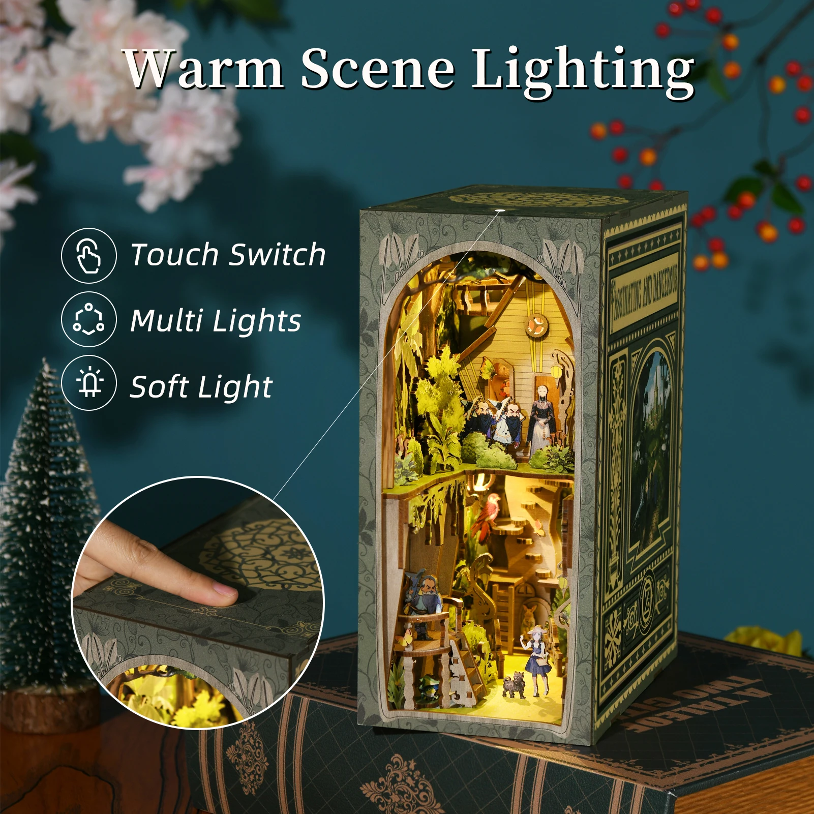 Bookshelf Insert Decor com Luz LED para Adolescentes, Book Nook Kit, DIY Dollhouse em Miniatura, Bookend, Bookshelf, 3D Wooden Puzzle