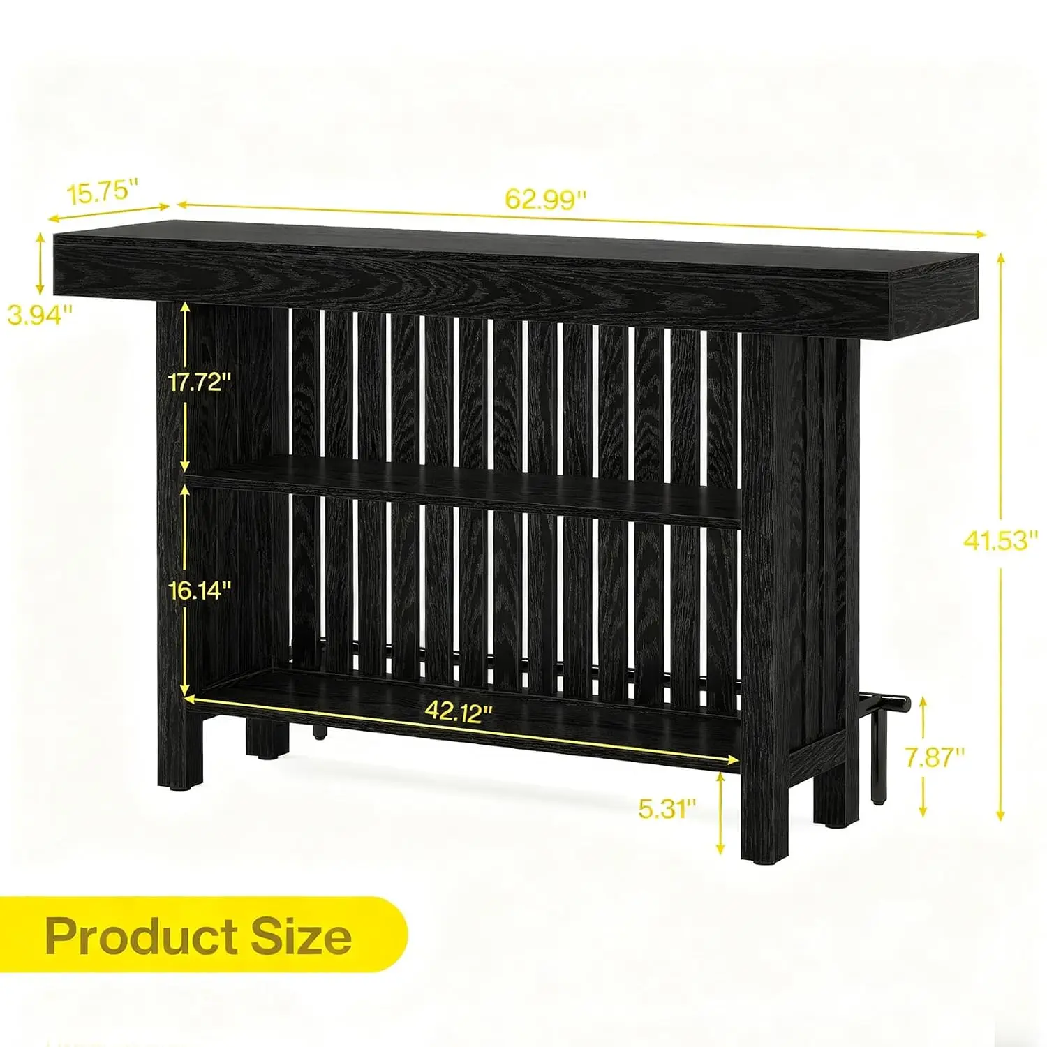 Bar Table with Footrest, 63 Inches Modern Home Bar Unit with 2-Tier Storage, 42
