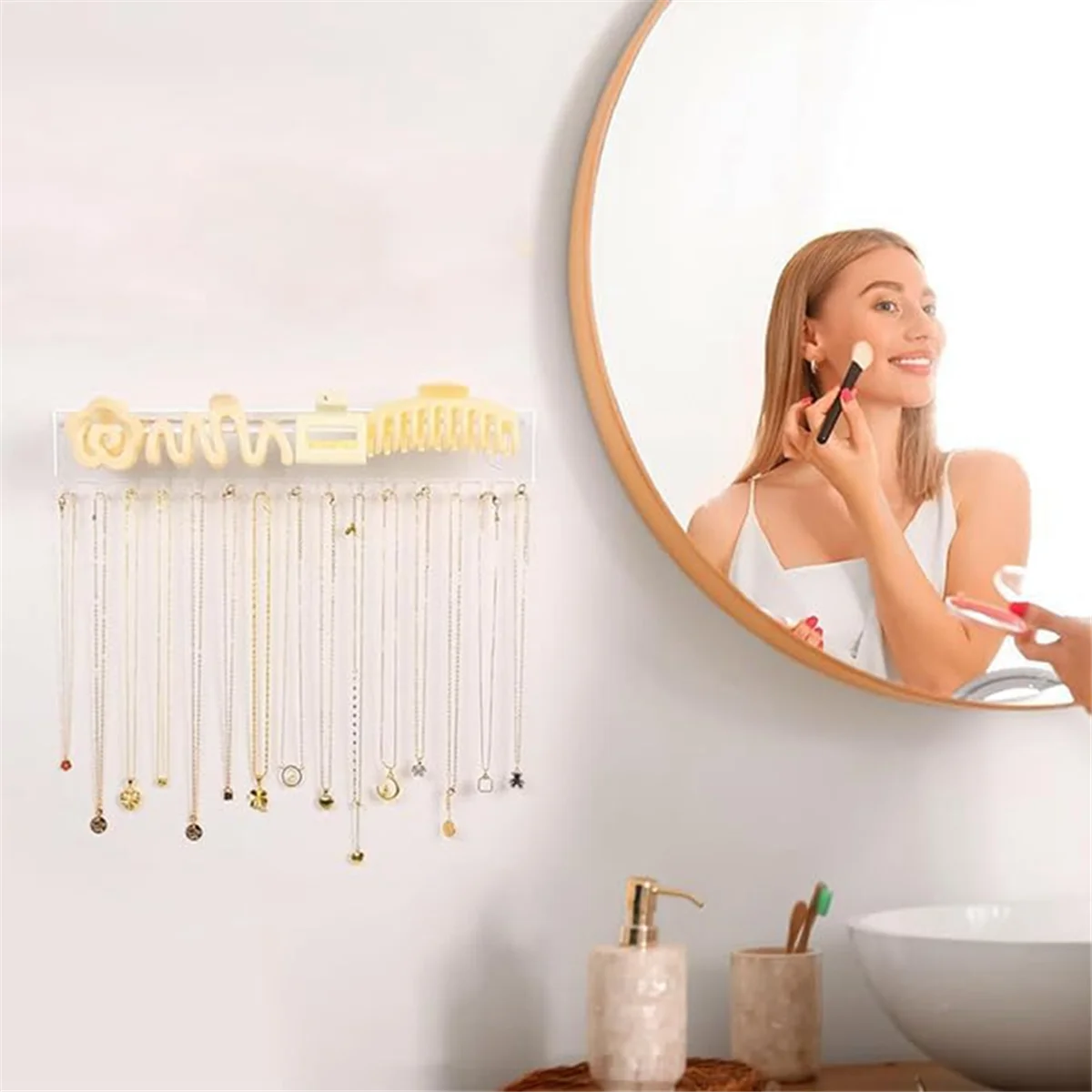 

Подвесной органайзер для ювелирных изделий — современный акриловый держатель для ожерелья с 15 крючками — компактный настенный дисплей для ювелирных изделий, 3 шт.