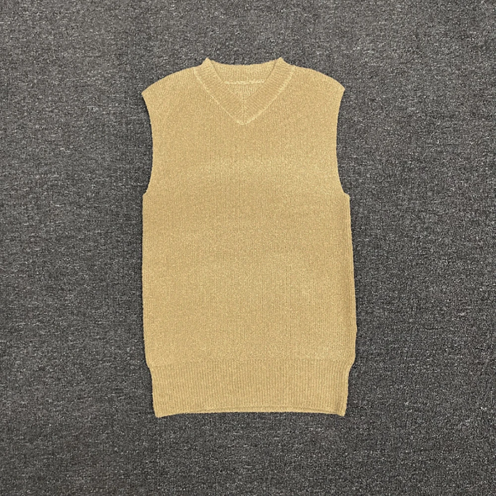 

Женский вязаный жилет из смеси хлопка с v-образным вырезом, простой и элегантный жилет для пригородных поездок, топы 2026, весенняя новинка Y2k