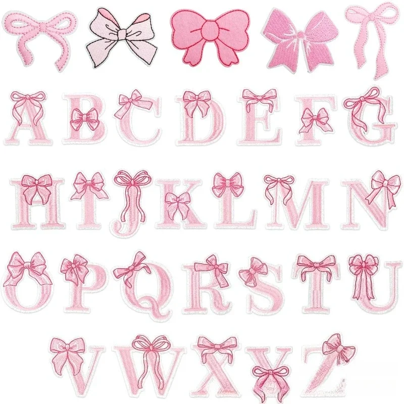 Bow Hair Accessories Knot Embroidery Patch Sticker 26 English Letters Bag Decorative Cloth Sticker Letter Stamp Embroidery Piece