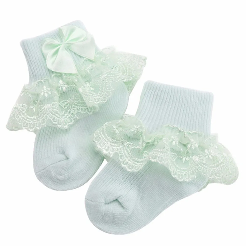 2 Pasang Kaus Kaki Bayi Desain Renda Simpul Pita Stoking Hangat Lembut Bersirkulasi Udara Balita Hijau Oranye Ukuran M 1-2 Tahun Kaus Kaki untuk Bayi