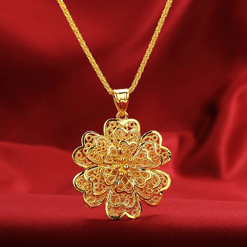 Noble AU999 gold necklace female pendant jewelry Japanese and Korean fashion 24K pure gold flower real gold clavicle necklace