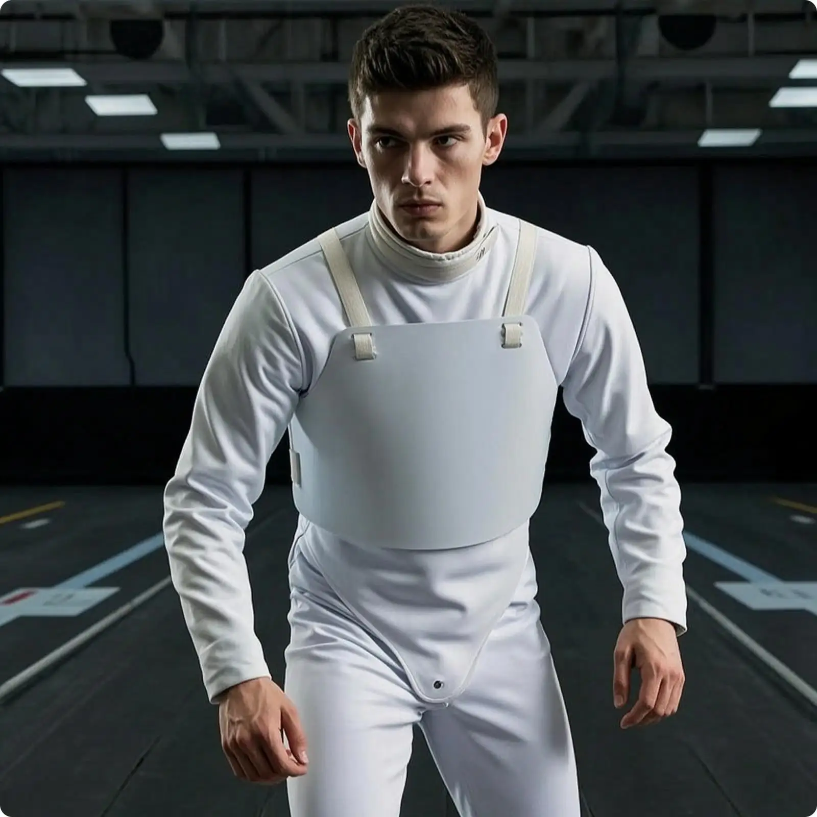 Fencing Chest Guard PP Rigid Torso Protector for Sparring Workout Adjustable Shoulder Straps Contoured Plastron White