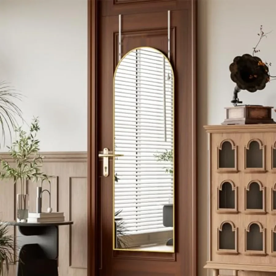 

14 x 48 Adjustable Height Over The Door Mirror, Arch Full Length Hanging Door Mirror with Shatterproof Tempered Glass Aluminum