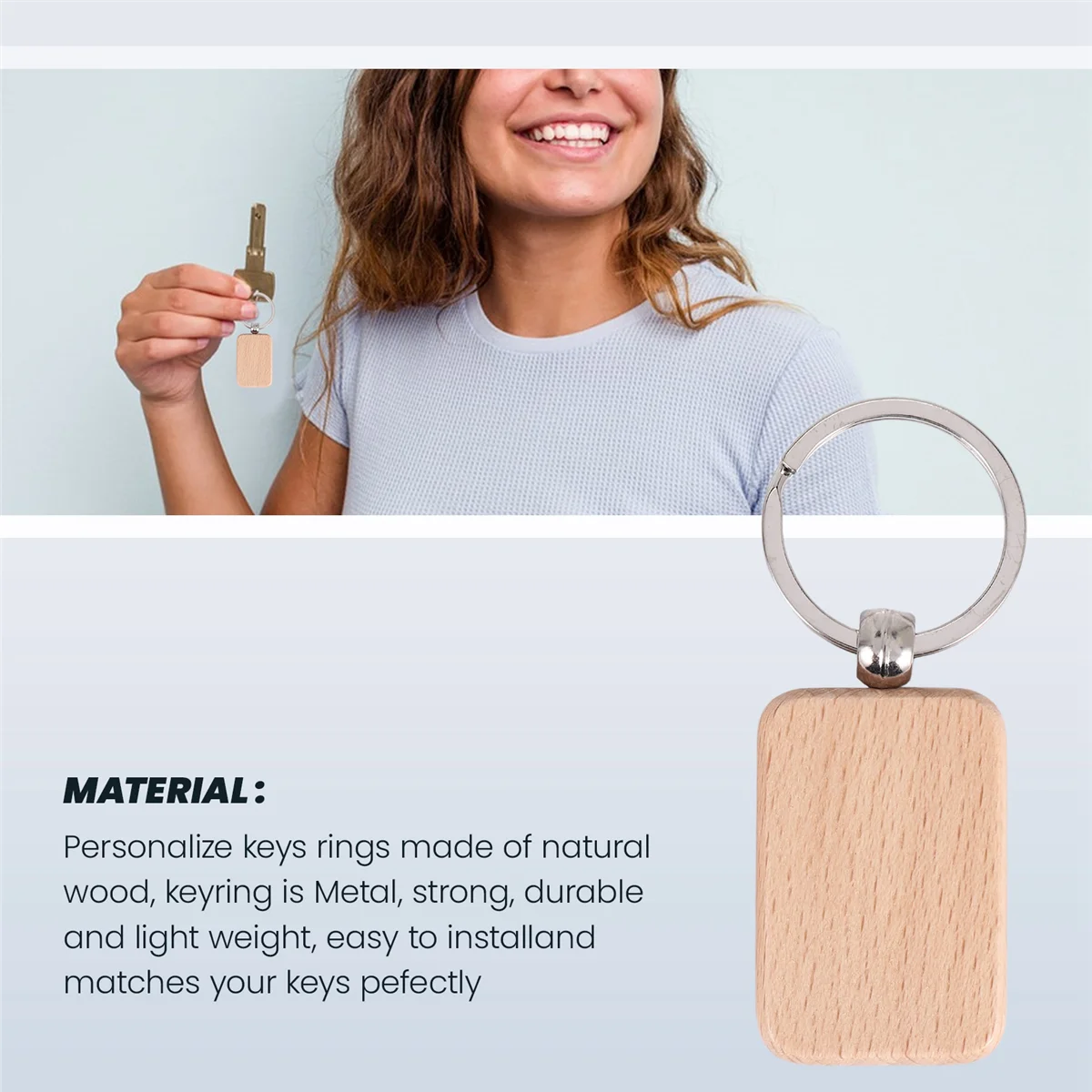 AT77 10 Pack Blank Wooden Key Chain Unfinished Wood Pendant Blanks with Keyrings for EDC Tags DIY Key Craft Supplies