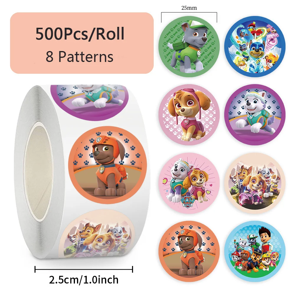 500PCS/Roll Cartoon PAW PATROL Sealing Stickers Children Label Sticker DIY Notebook Phone Suitcase Decoration Kids Toys Gifts