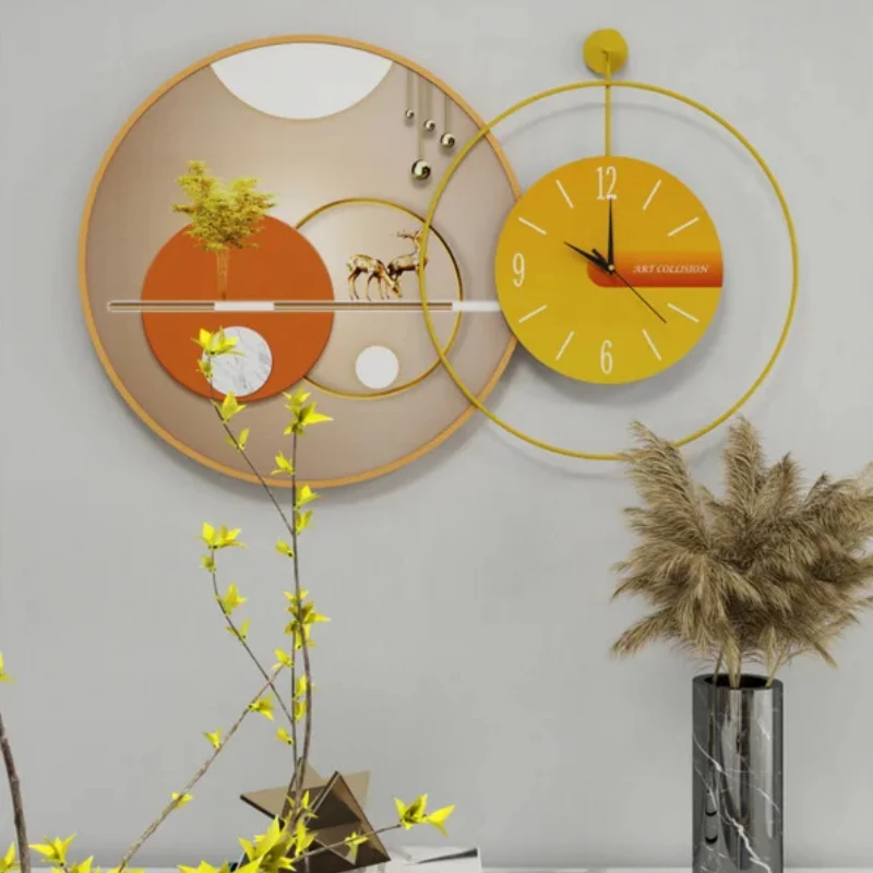 

Modern Luxury Wall Clock, Circular Hanging Art for Kitchen and Dining Room, HighEnd Background Mural with Clock