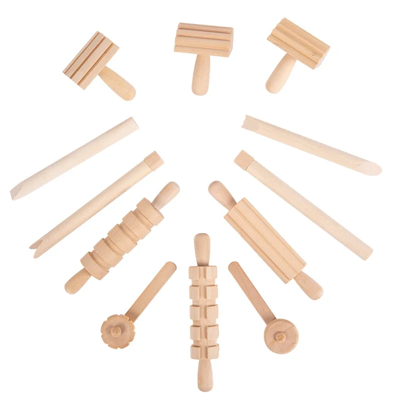 Outils en bois de haute qualité pour enfants, bricolage Slime, moule à ticine édicté, argile molle, jeu de pâte, apprentissage Montessori, jouets éducatifs pour enfants, 12 pièces