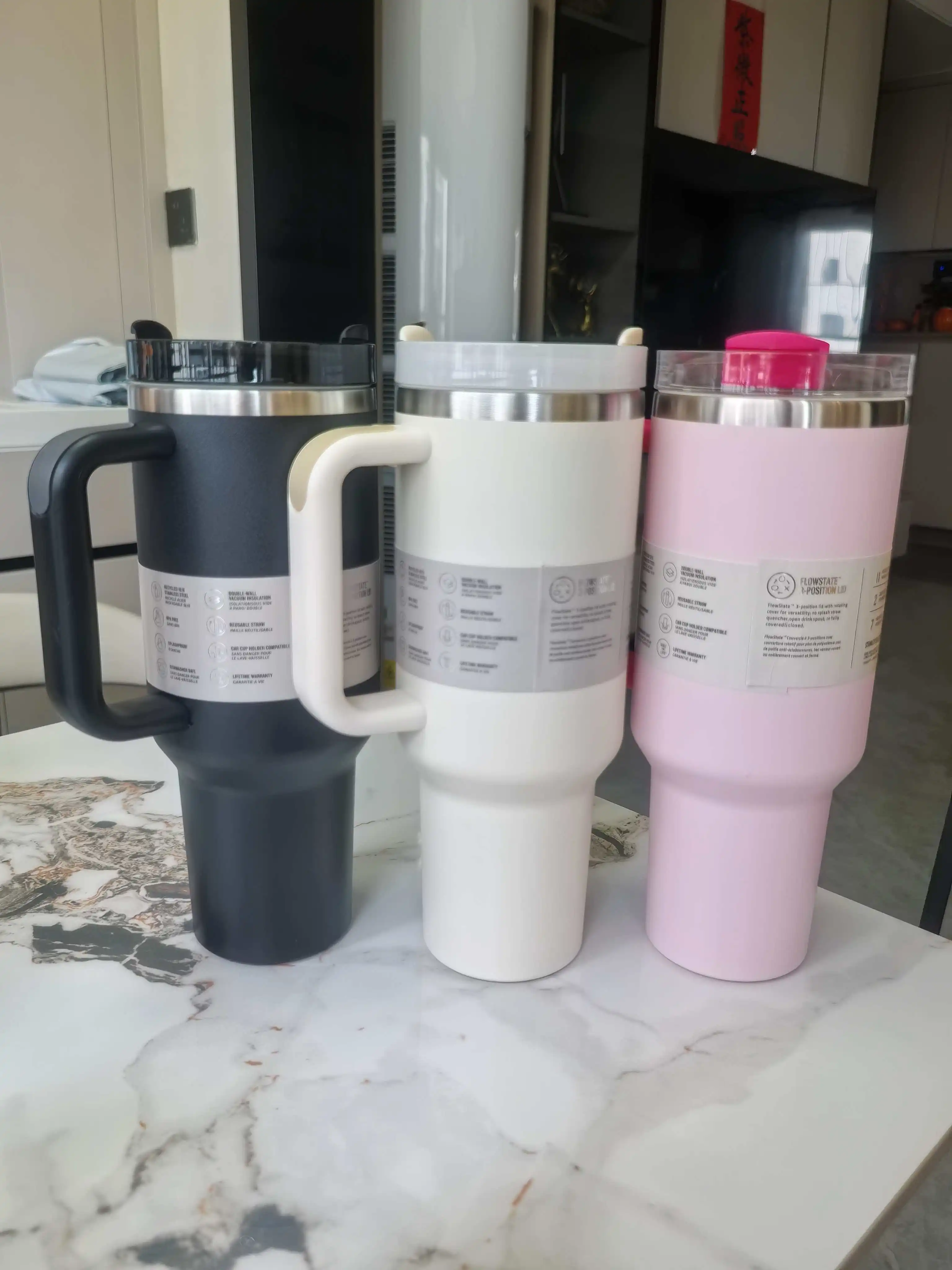 كوب معزول مفرغ 40 أونصة، ترمس مزدوج الجدران، زجاجة مياه للسيارة من الفولاذ المقاوم للصدأ، مناسبة للمشروبات الساخنة والباردة #3