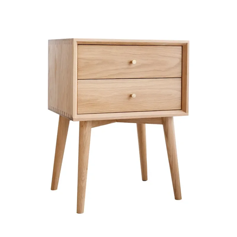 White Oak Solid Wood Nightstand with Copper Handle Modern Japanese Style Bedroom Storage Cabinet Eco Friendly Furniture