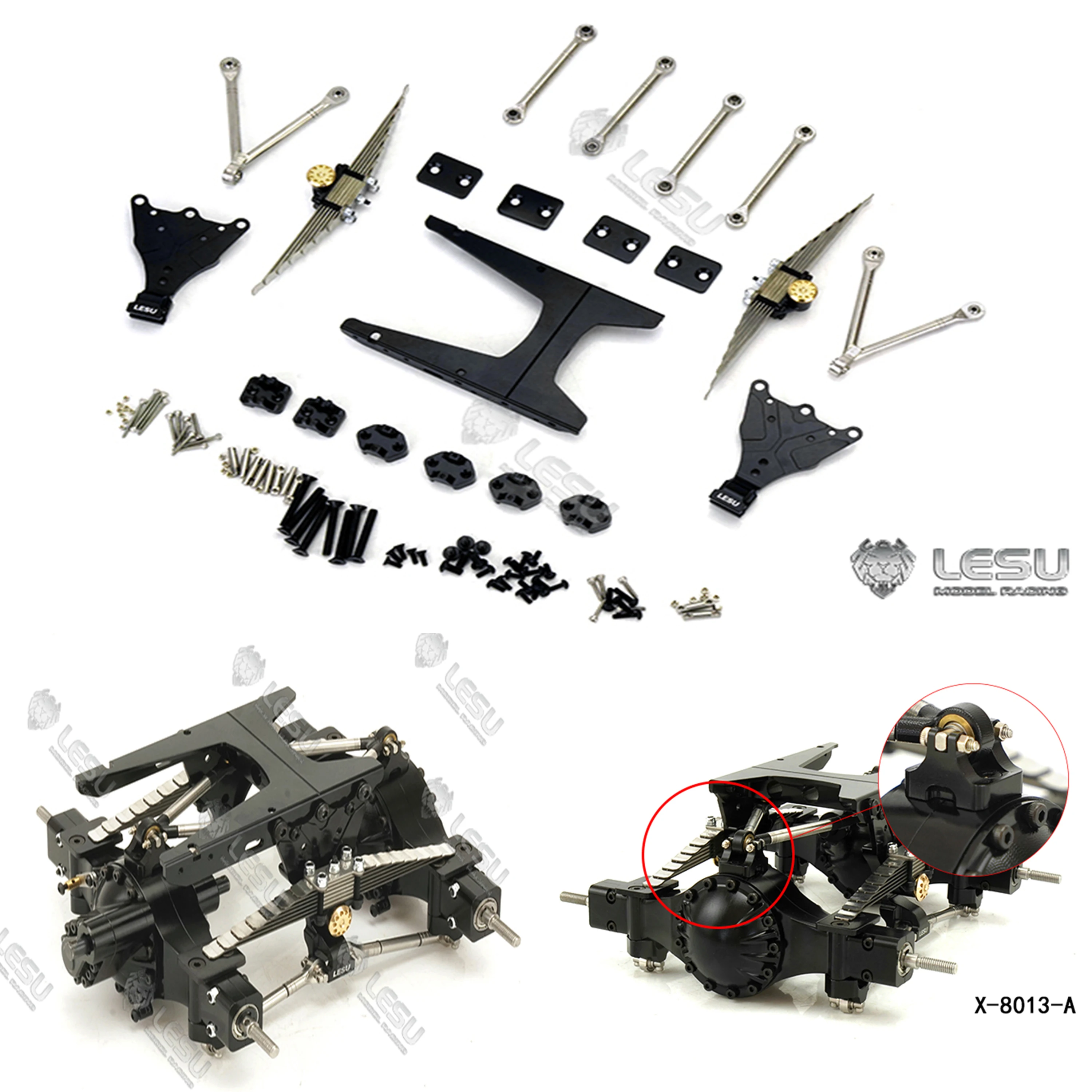 LESU Metal Rear Suspension Set For 1/14 Tamiya Lesu Rc truck trailer military truck Model originalholeposition Differential Axle