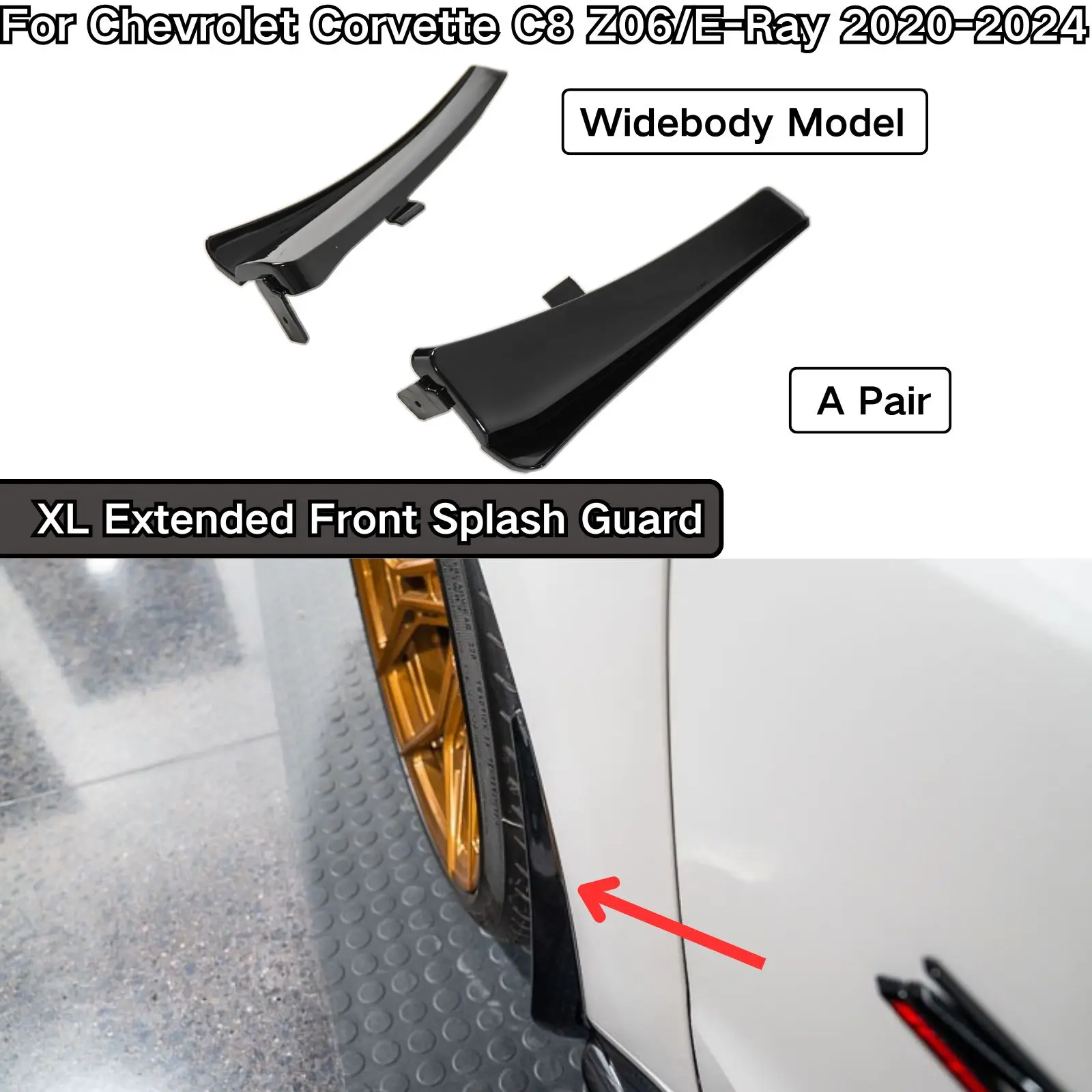 

Для Chevrolet Corvette C8 Z06/E-Ray 2020-2024 широкая модель XL расширенная передняя брызговик брызговики ABS пластик черный