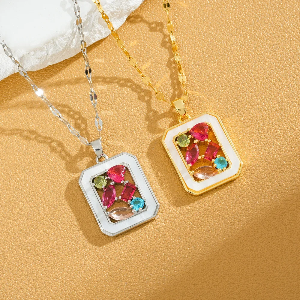 

A high-end and light luxury women's collarbone chain, an exquisite irregular colored zircon square titanium steel necklace