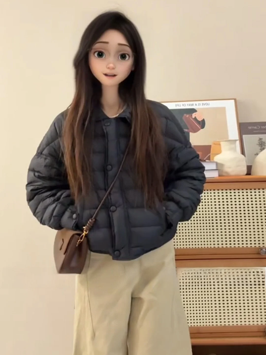 

Slim Fit Long Sleeve Neck Cotton Jacket Women's Winter Warm Thickened Anti-Cold Light Weight Commute Friendly Black Coat