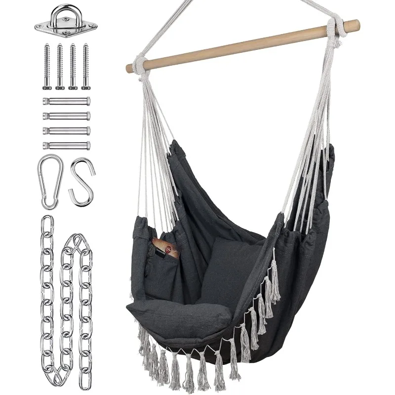 Hanging Rope Swing for Indoor & Outdoor - Soft & Durable Cotton Canvas - 2 Cushions Included - Large Macrame Hanging Chair