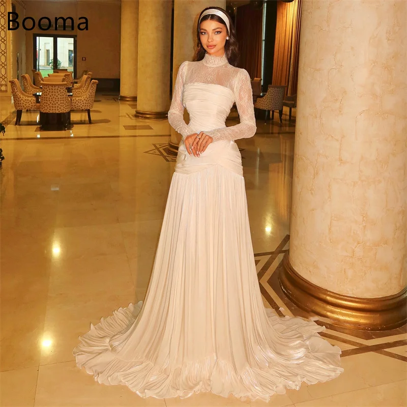 

Booma Simple Lace A-Line Shiny Evening Dresses Formal Party Gowns for Women Pleat O-Neck Prom Gown Customize 2025