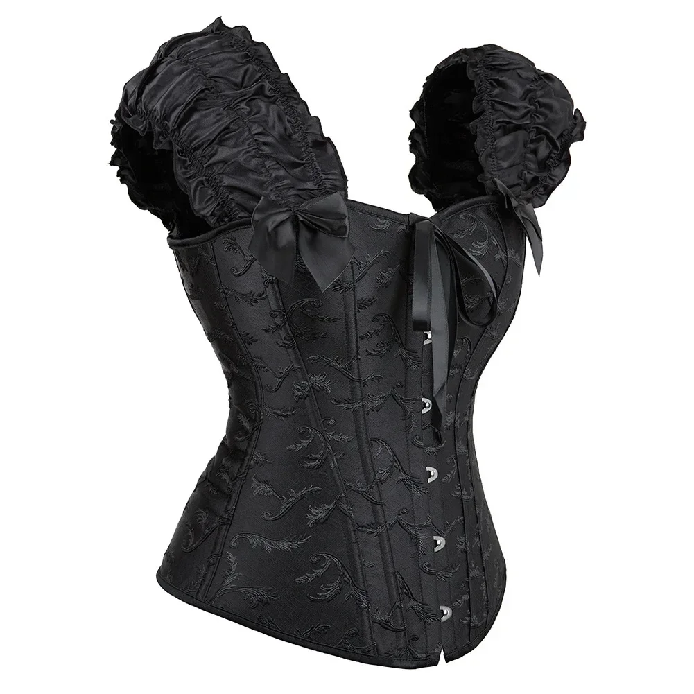 

Satin Corsets and Bustiers for Women Vintage Gothic Lace Up Vest Overbust Corsets Shoulder Straps Brocade Corselet Top