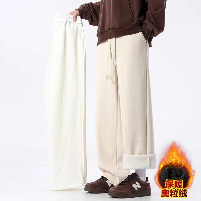 سراويل البضائع الشتوية للرجال سميكة عادية مستقيم الساق بنطلون الصلبة الشارع الشهير نسيج مريح في الهواء الطلق للجنسين #4