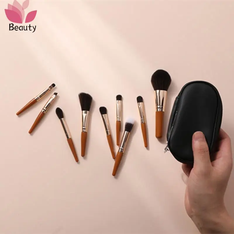 مجموعة فرش مكياج محمولة ، فرشاة صغيرة ، بودرة ، أساس ، أحمر خدود ، حواجب تتفتح ، ظلال عيون ، مجموعة مزج ، 9 *