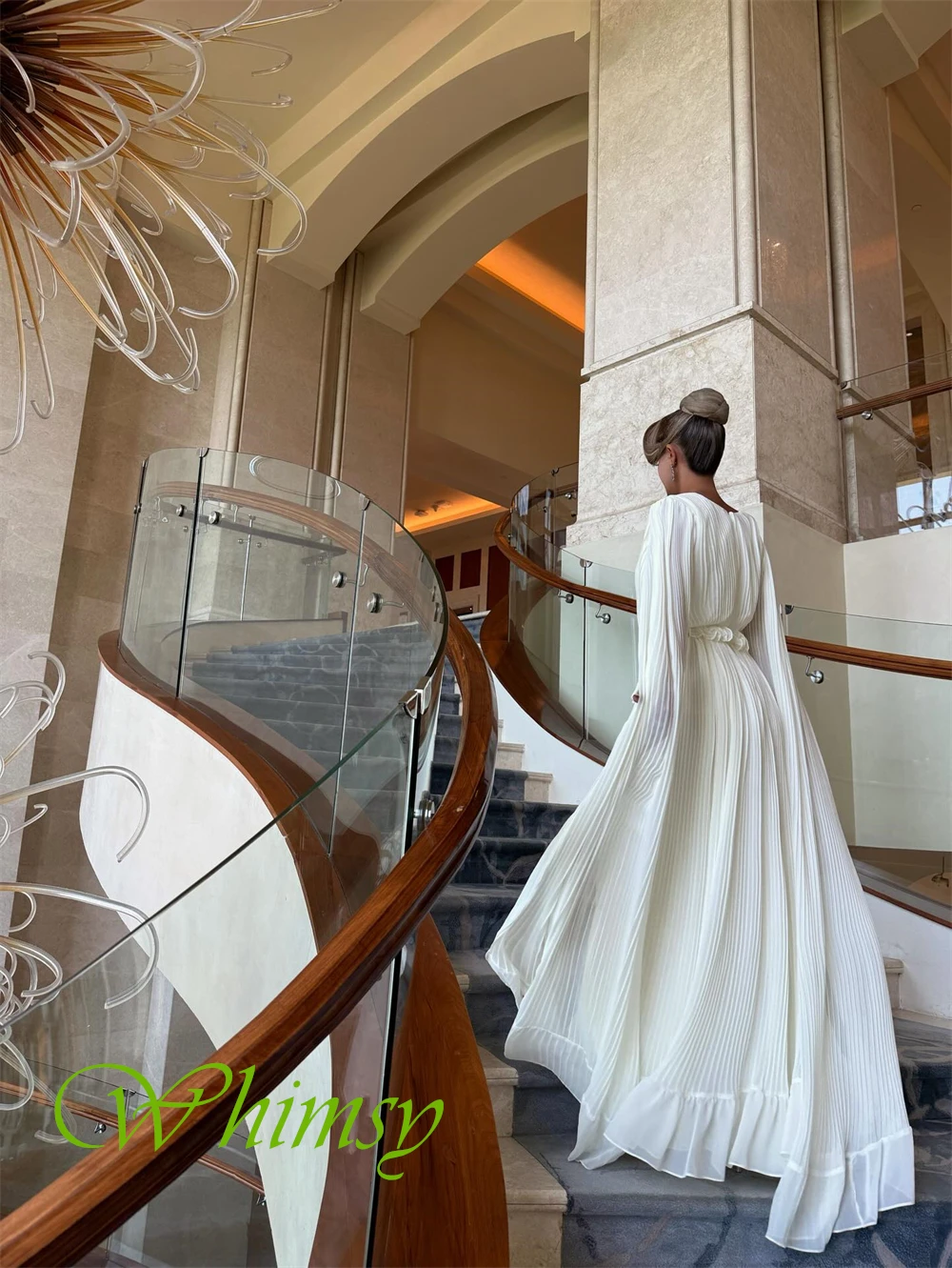 Moda personalizada chiffon com decote em v vestido de noite clássico mangas compridas vestidos de baile delicado a linha vestidos de ocasião sob medida