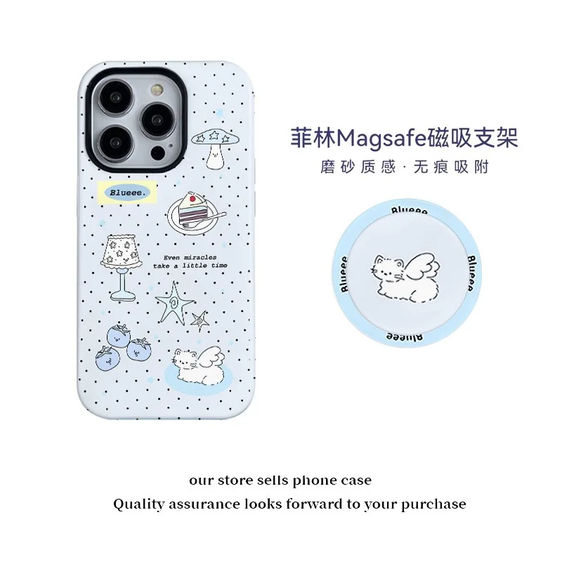 

Blue Polka Dot Angel Cat Case for IPHONE 17 16ProMax 15 14 13 12 11PRO Plus XR XS SE Acrylic TPU Two in One Magnetic Phone Cases