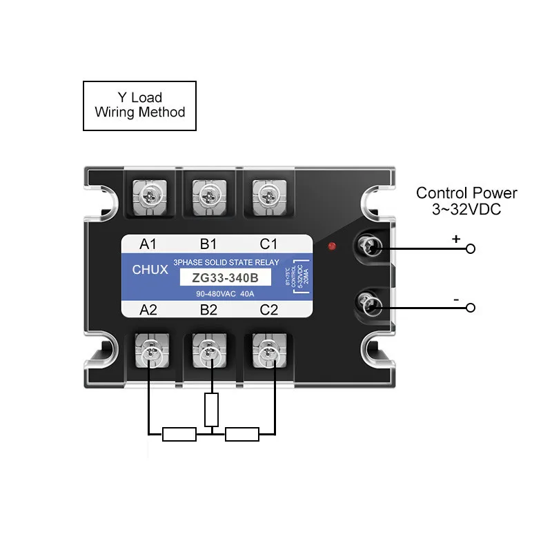 CHUX  Three Phase  Solid State Relay SSR 40A  3-32VDC Control  90-480VAC  DC-AC  ZG33-340B