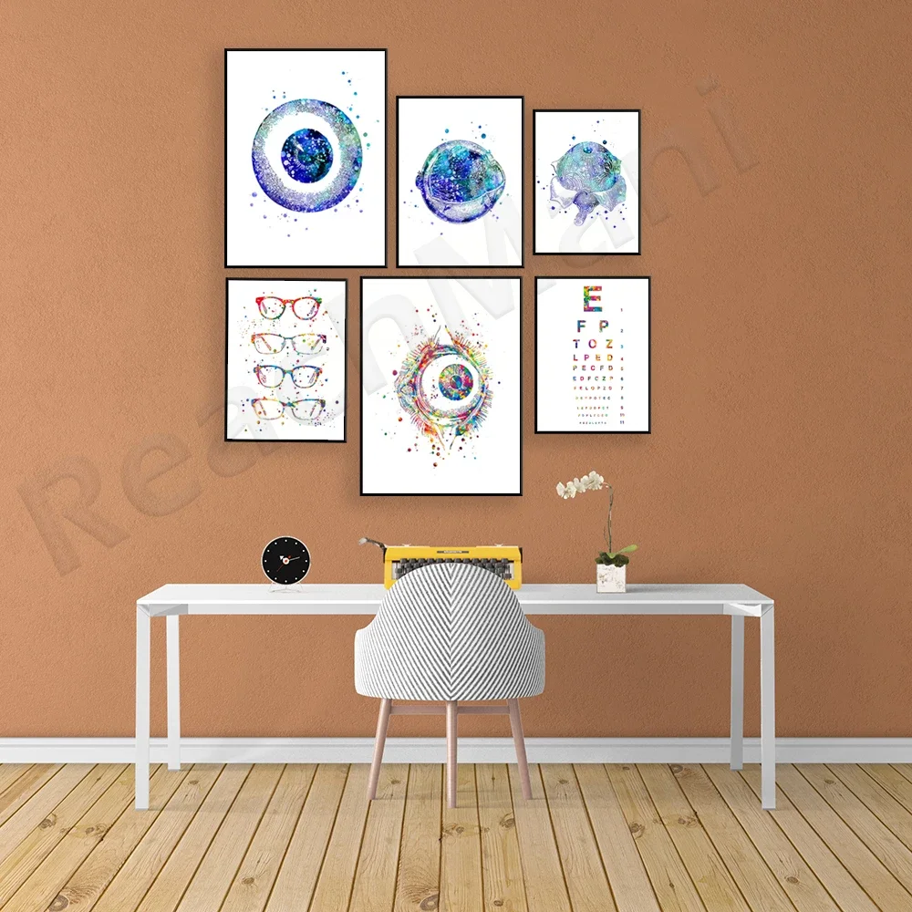 Optometrist Eye Exam Chart Diagram Eye Anatomy Student Drawing Eyeball Art Glasses Poster for Eye Clinic Medicine Optician Gift