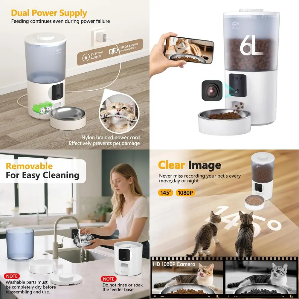 

Умная кормушка для домашних животных: камера 1080P, двусторонняя связь, управление через приложение, еда 6 л, поддержка двойного Wi-Fi