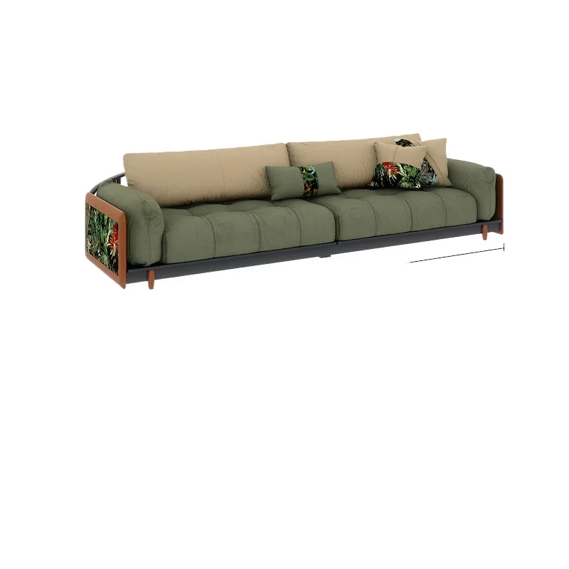 French retro, straight row sofa, American medieval style, green fabric sofa