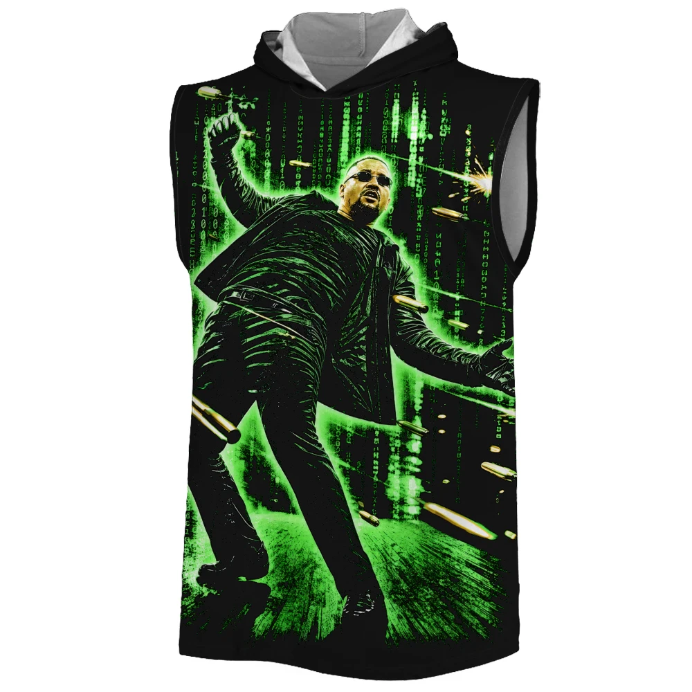 Men's Black Solo Sikoa Dodging Warning Shots Boxy Hooded Tank Quick Dry Breathable Sports Casual Sleeveless Hoodie For Youth