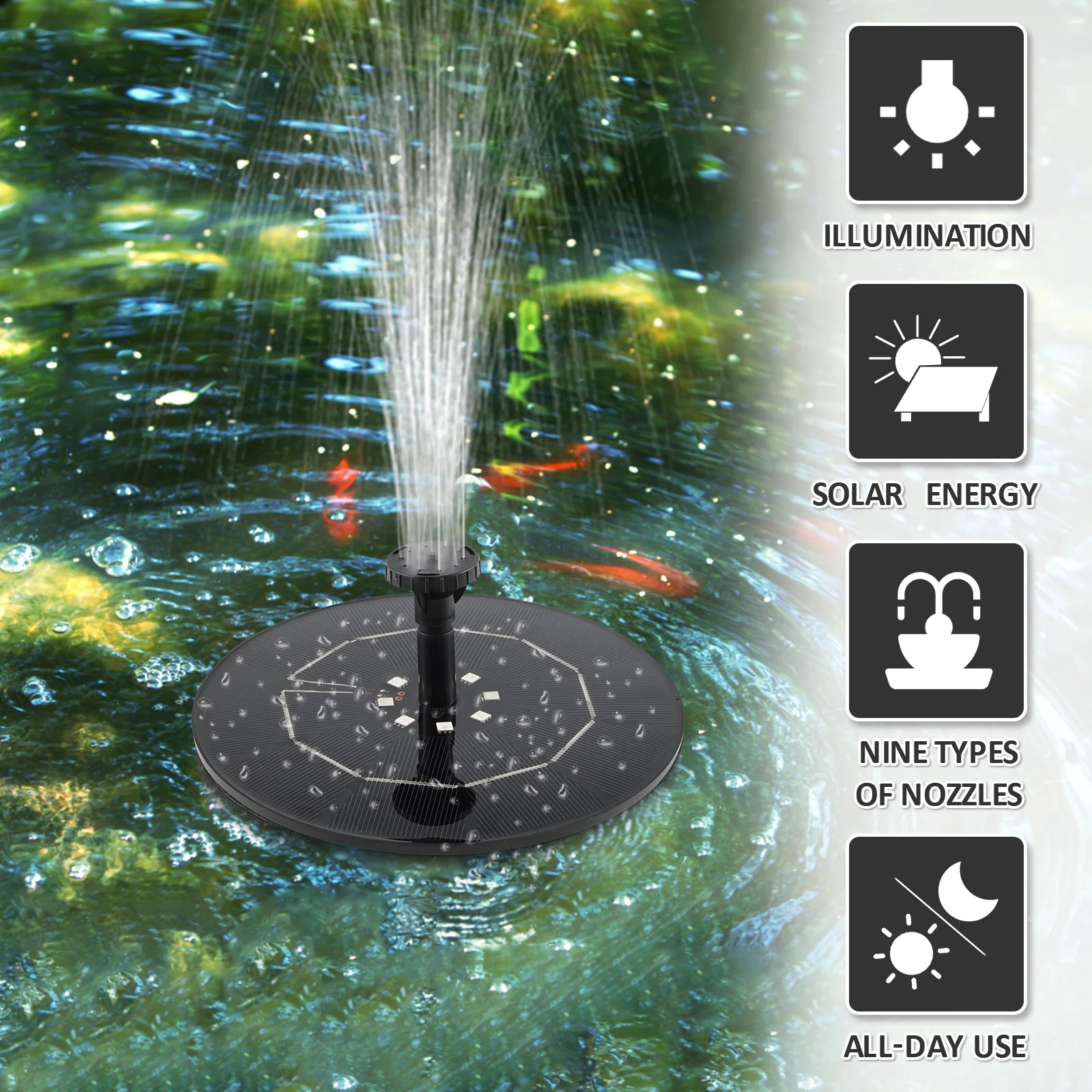 Colorful Solar Fountain 1W/2.5W Floating Bird Bath Garden Pool Pond Solar Water Fountain Pump for Garden Decoration Outdoor