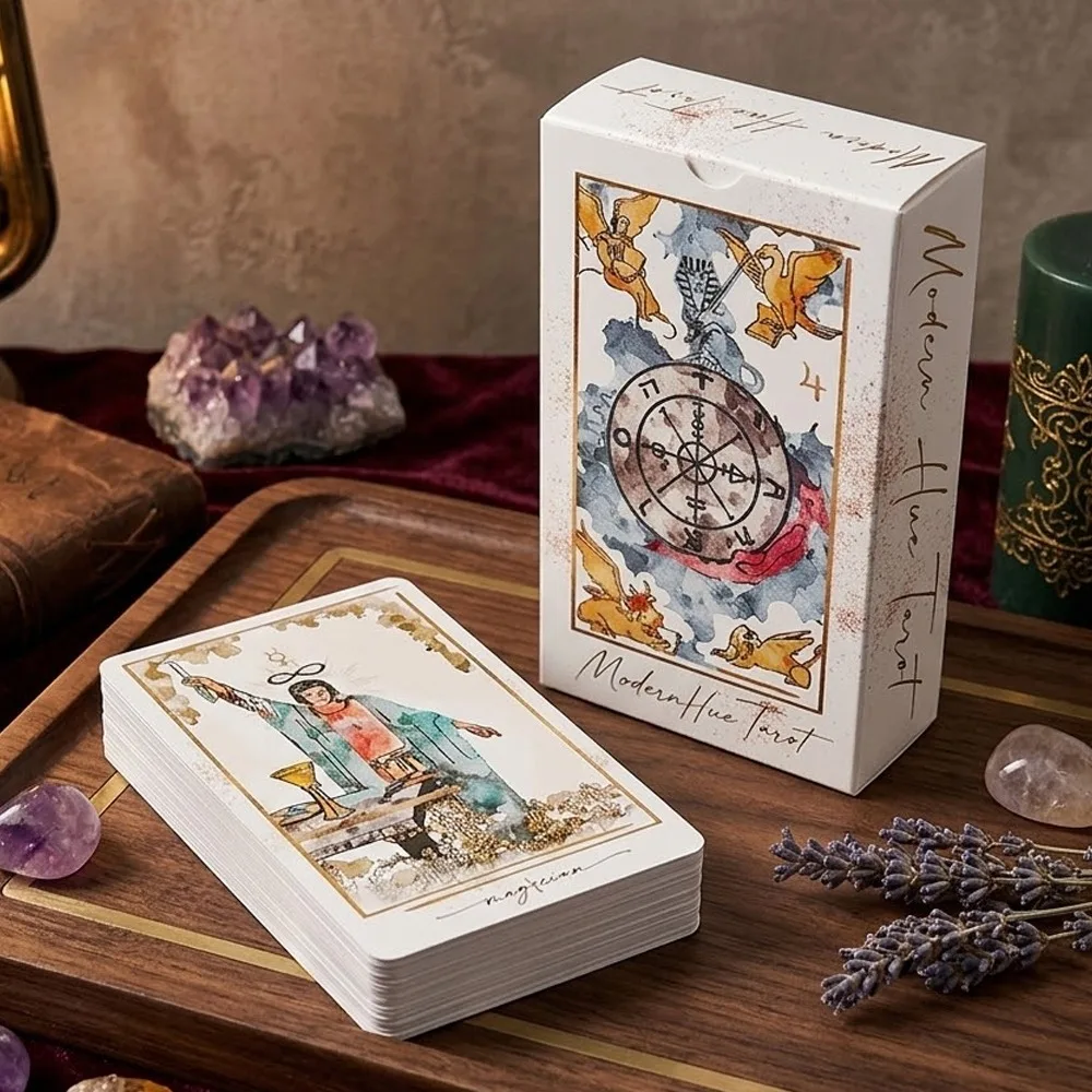 

Modern Hue Tarot Deck - 78 Watercolor Tarot Cards Based on RWS Imagery - 12*7cm Aesthetic Divination Cards Double-embossed