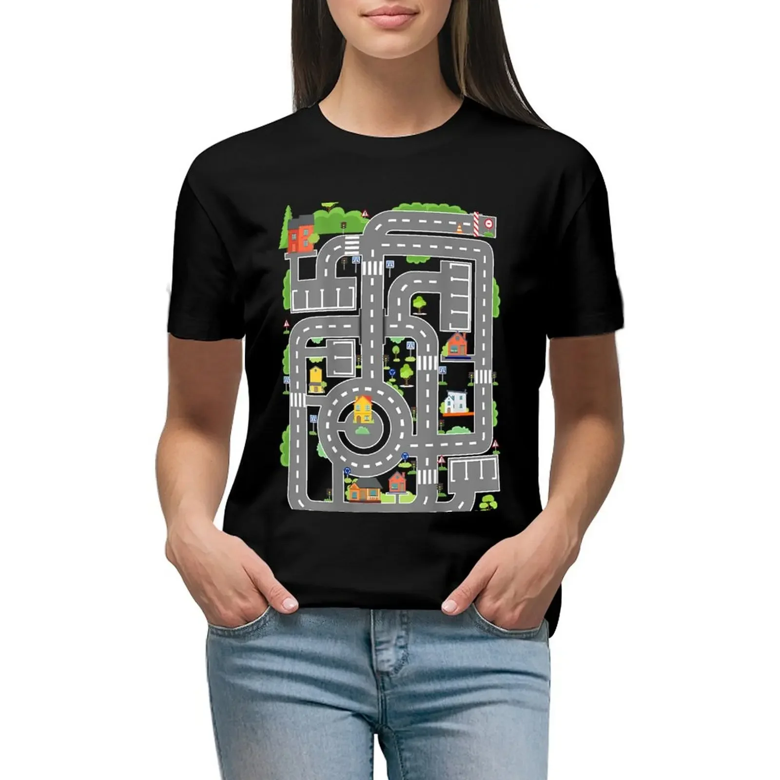 Play Cars On Dad's Back Play Mat Car Race Track Family Gift T-Shirt plus sizes vintage clothes sports fans Blouse Women t shirt