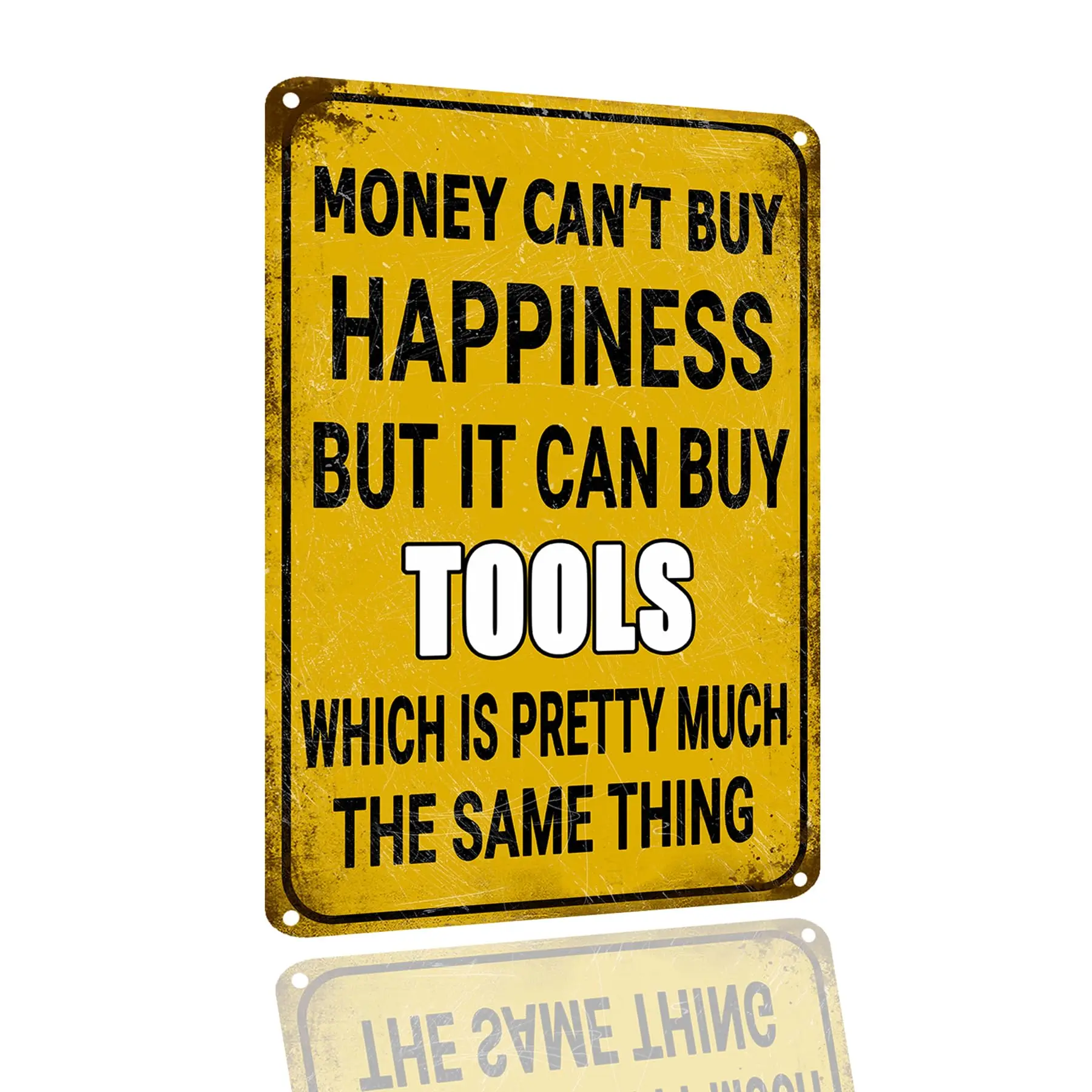 SANTUKEY Funny Metal Tin Sign Money Cant Buy Happiness But It Can Buy Tools Signs,Sarcastic Tin Sign Garage Wall Art Decor For T