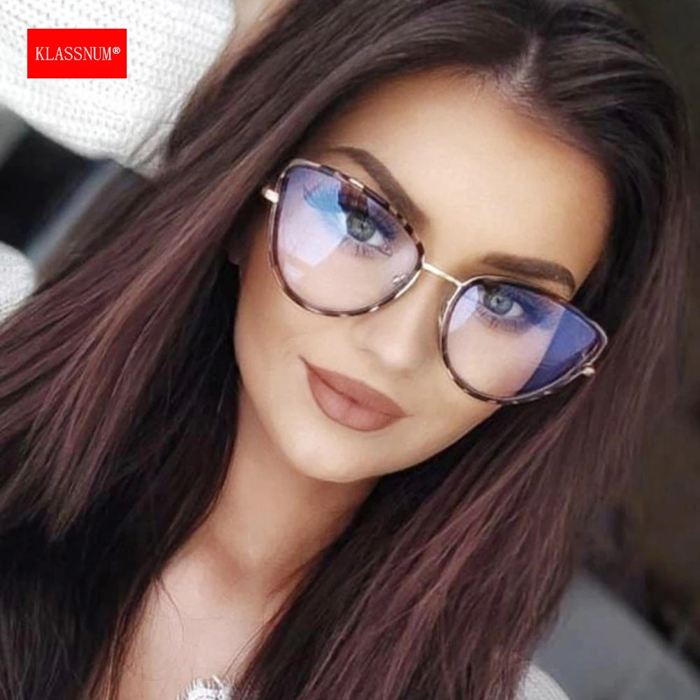 KLASSNUM New Retro Cat Eye Glasses Women Metal Frame Anti Blue Light  Transparent Eyepiece 2025 Trendy Decorative Glasses